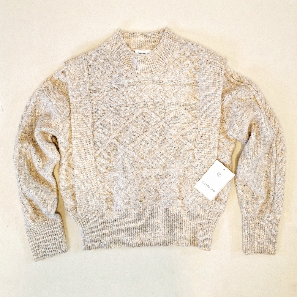 🕊️30% off 3!! Calligraphie Oatmeal Cable Knit Sweater size Medium - Picture 2 of 4